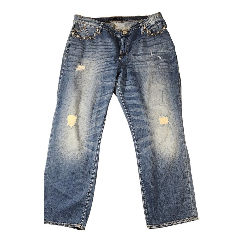 Rock & Republic Indee Jeans Womens 16 Blue Distressed Studded Straight boyfriend
